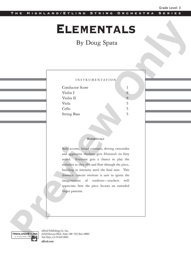Elementals – String Orchestra Conductor Score & Parts (Digital Download)