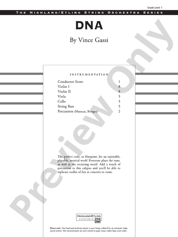 DNA – String Orchestra Conductor Score & Parts (Digital Download)