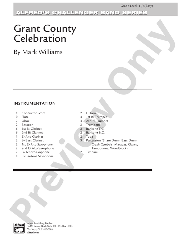 Grant County Celebration - Concert Band Conductor Score & Parts (Digital Download)
