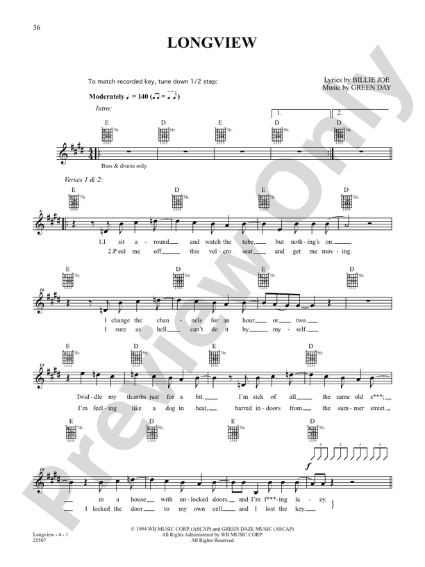 Longview - Easy Guitar (Digital Download)