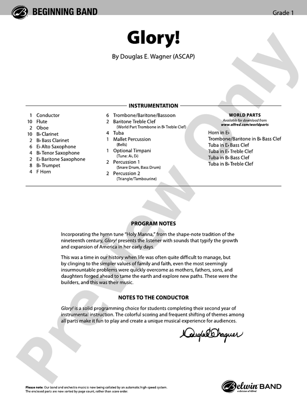 Glory! - Concert Band Conductor Score & Parts (Digital Download)