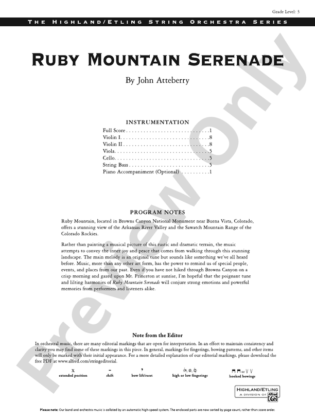 Ruby Mountain Serenade - String Orchestra Conductor Score & Parts (Digital Download)