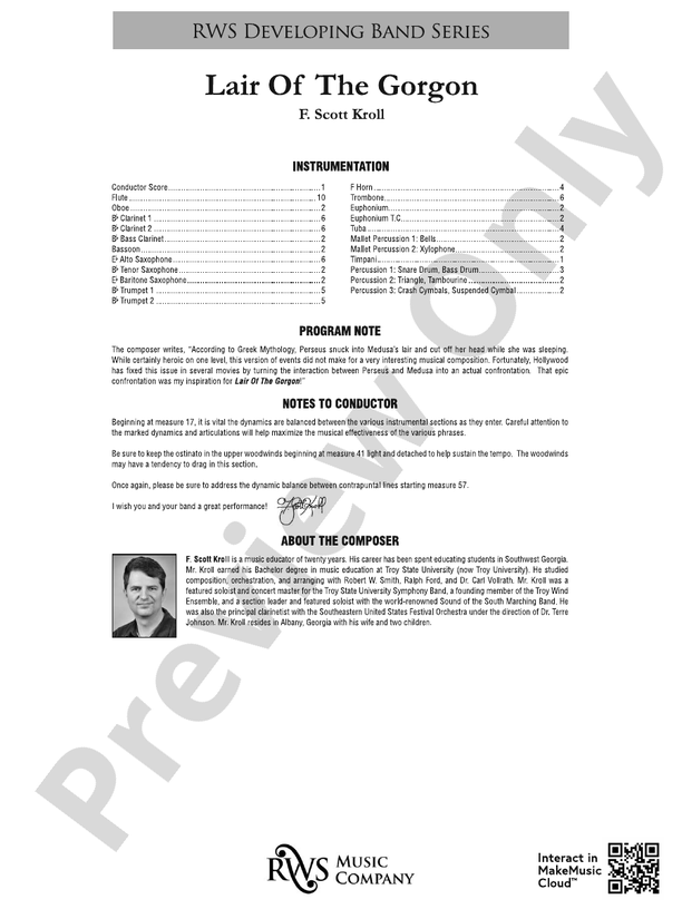 Lair Of The Gorgon - Concert Band Conductor Score & Parts (Digital Download)