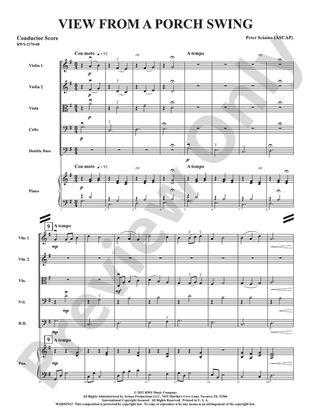 View from a Porch Swing - String Orchestra Conductor Score & Parts (Digital Download)