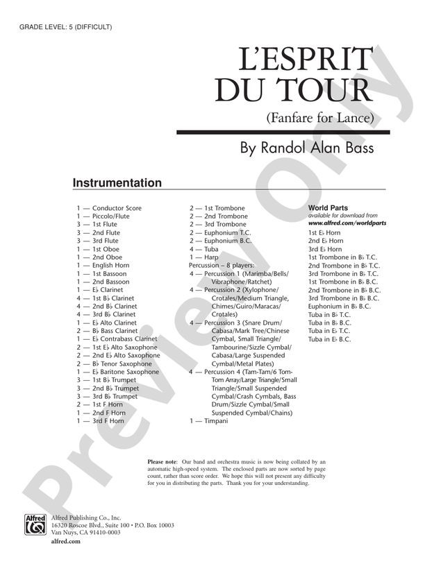 L'Esprit du Tour: A Fanfare for Lance - Concert Band Conductor Score & Parts (Digital Download)