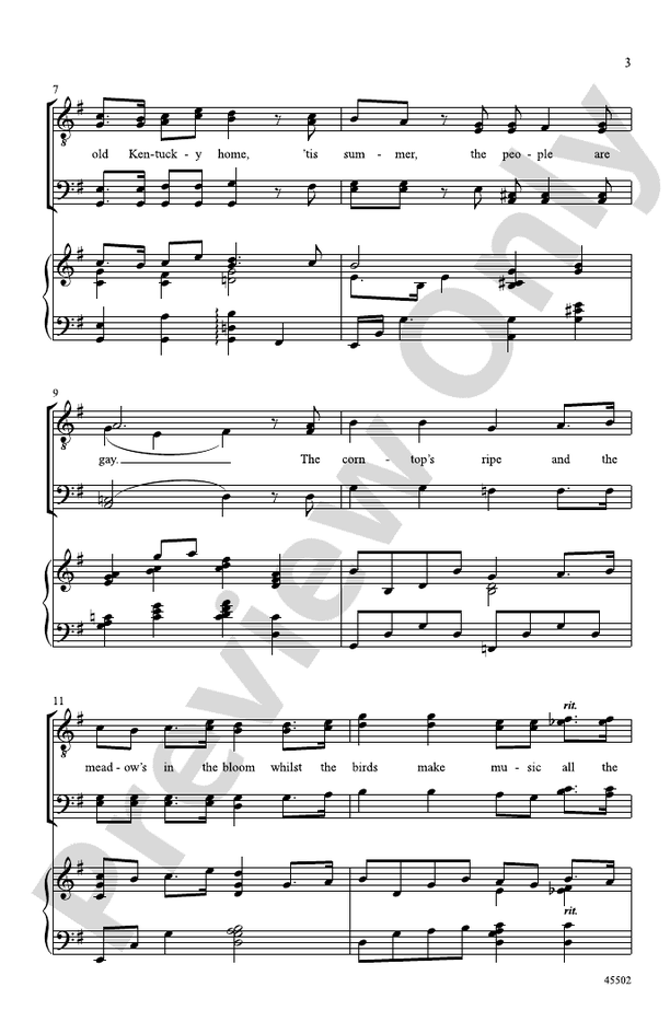 My Old Kentucky Home – TTBB Choral Octavo (Digital Download)