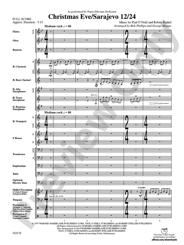 Christmas Eve/Sarajevo 12/24 - Concert Band Conductor Score & Parts (Digital Download)