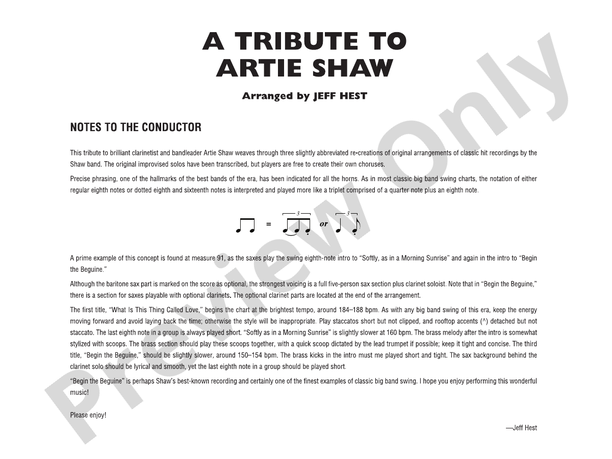 A Tribute to Artie Shaw - Jazz Ensemble Conductor Score & Parts(Digital Download)