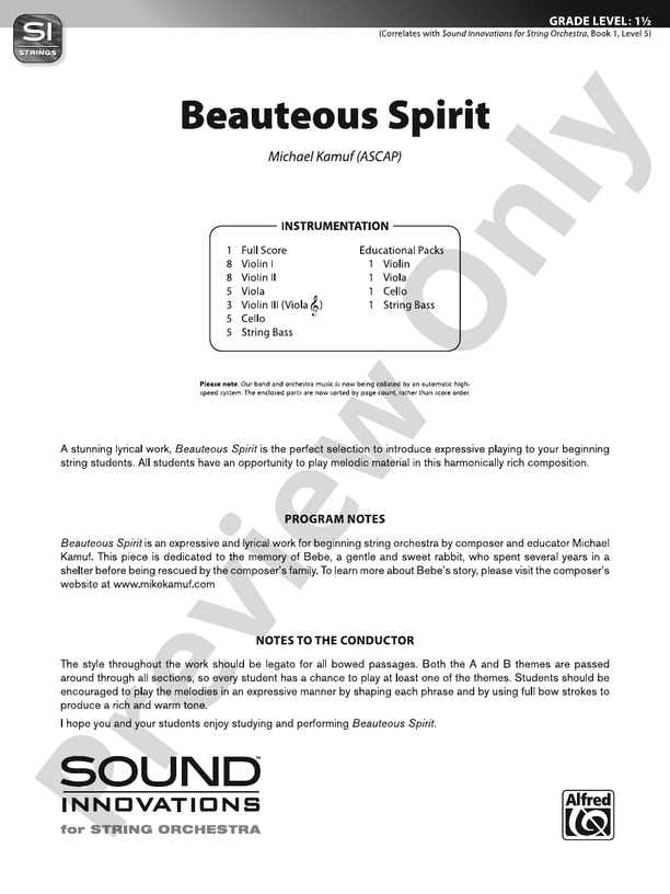 Beauteous Spirit - String Orchestra Conductor Score & Parts (Digital Download)