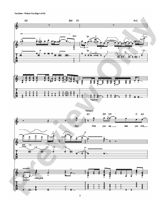 Without You - Van Halen - Guitar TAB (Digital Download)