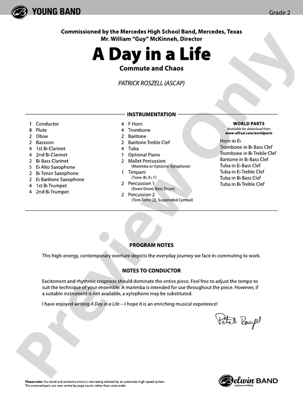 A Day in a Life (Grade 2) - Concert Band Conductor Score & Parts (Digital Download)