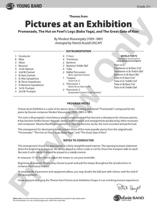 Pictures at an Exhibition - Concert Band Conductor Score & Parts (Digital Download)