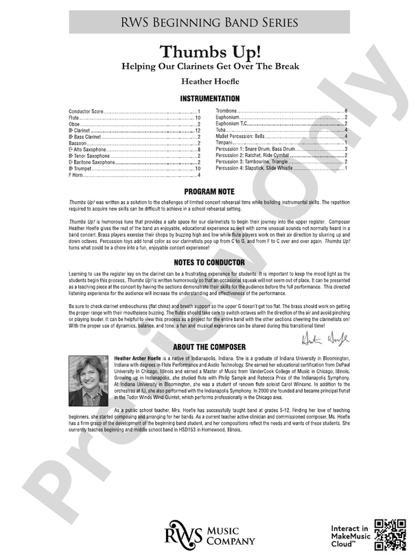 Thumbs Up! - Helping Our Clarinets Get Over the Break - Concert Band Conductor Score & Parts (Digital Download)