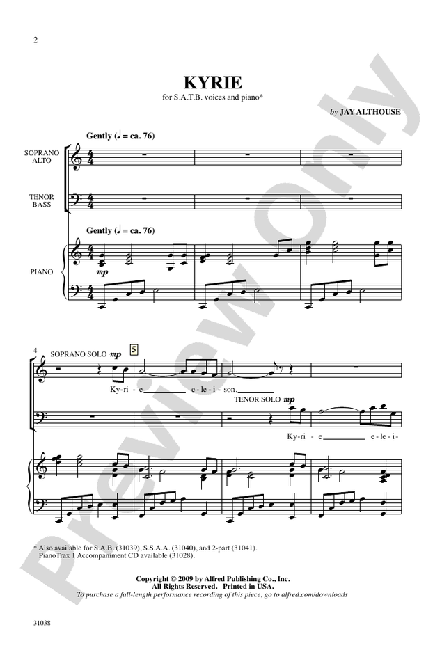 Kyrie - Arr. Jay Althouse – SATB Choral Octavo (Digital Download)