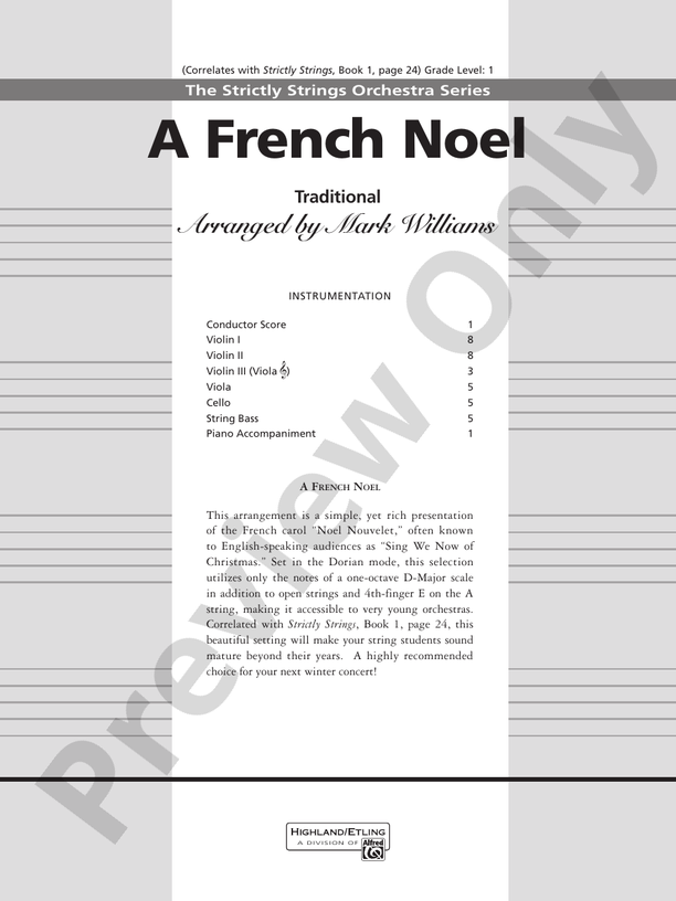 A French Noel – String Orchestra Conductor Score & Parts (Digital Download)