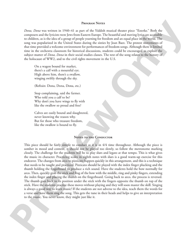 Dona Dona – String Orchestra Conductor Score & Parts (Digital Download)