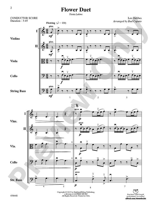 Flower Duet – String Orchestra Conductor Score & Parts (Digital Download)