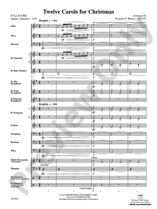 Twelve Carols for Christmas - Concert Band Conductor Score & Parts (Digital Download)