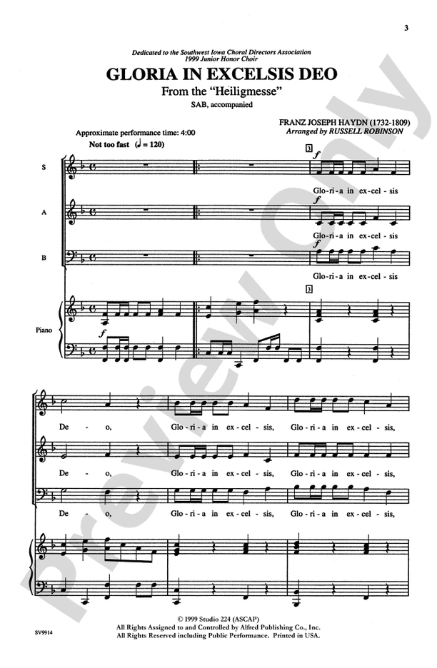 Gloria In Excelsis Deo – SAB Choral Octavo (Digital Download)