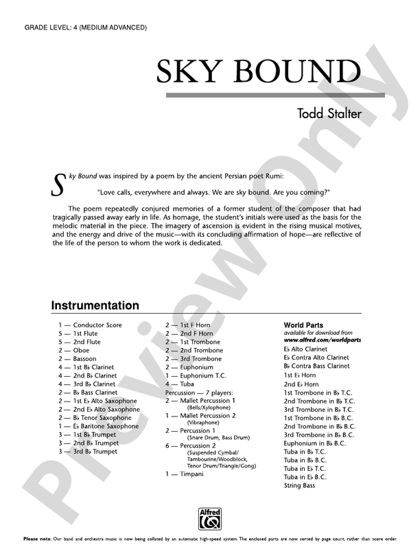Sky Bound - Concert Band Conductor Score & Parts (Digital Download)