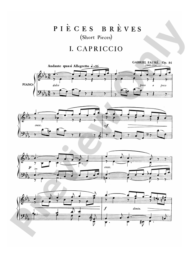 Faure - Pieces Breves, Op. 84 - Piano Solo (Digital Download)