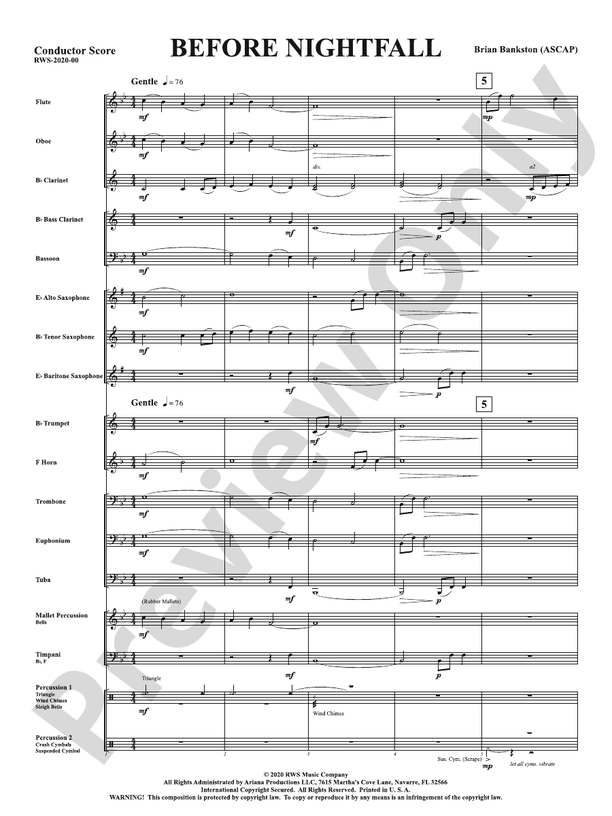 Before Nightfall - Concert Band Conductor Score & Parts (Digital Download)