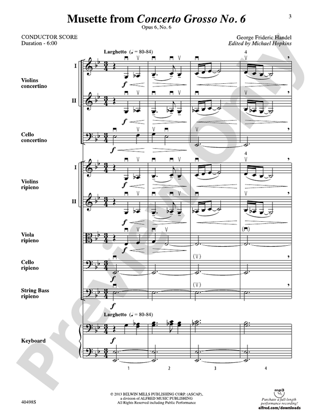 Musette from Concerto Grosso No. 6 – String Orchestra Conductor Score & Parts (Digital Download)