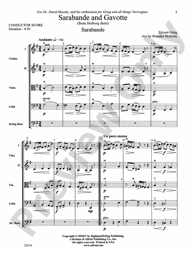 Sarabande and Gavotte – String Orchestra Conductor Score & Parts (Digital Download)