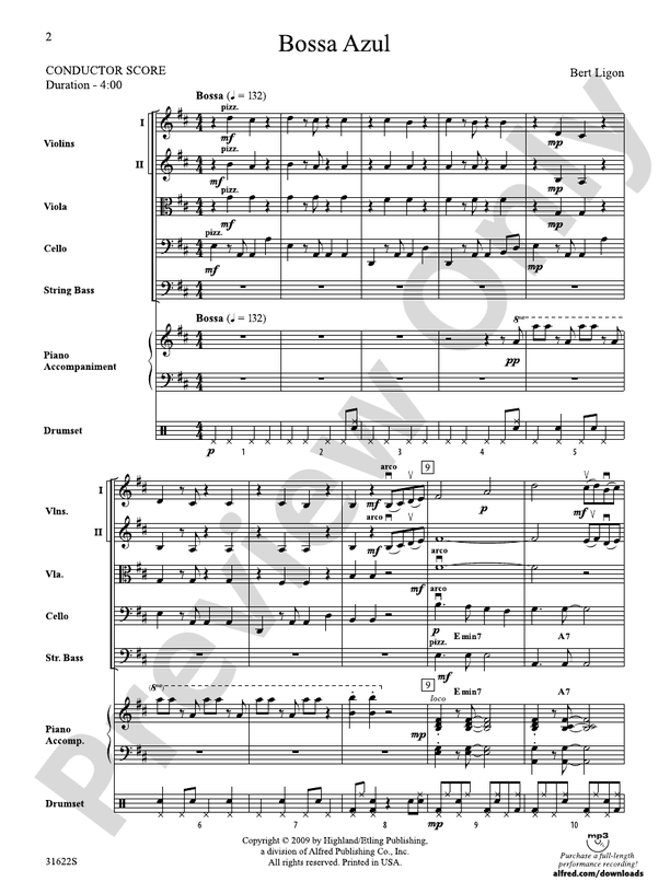 Bossa Azul – String Orchestra Conductor Score & Parts (Digital Download)