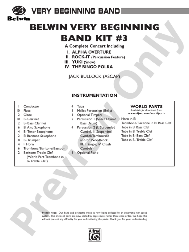 Belwin Very Beginning Band Kit #3 - Concert Band Conductor Score & Parts (Digital Download)