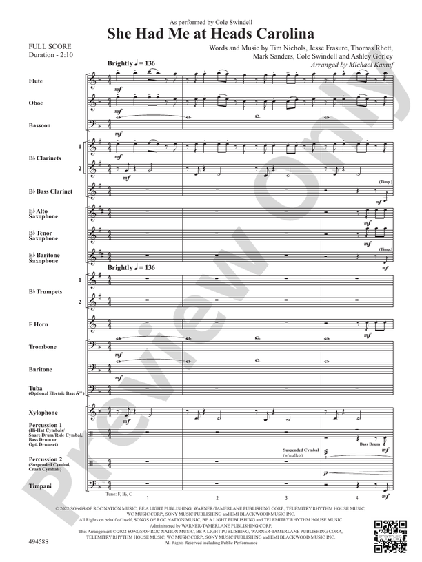 She Had Me at Heads Carolina - Concert Band Conductor Score & Parts (Digital Download)