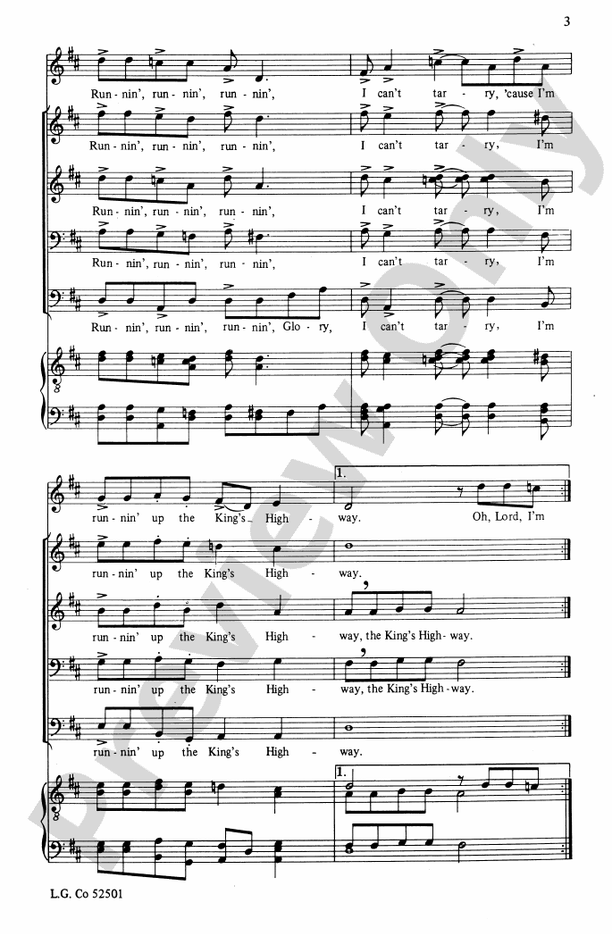 I Can't Tarry – TTBB Choral Octavo - Digital Sheet Music Download (Digital Download)
