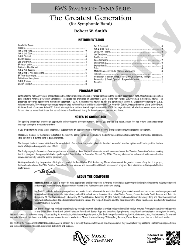 The Greatest Generation - For Symphonic Band - Concert Band Conductor Score & Parts (Digital Download)