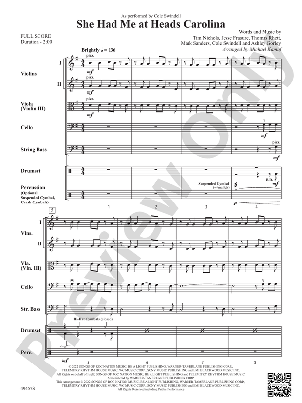 She Had Me at Heads Carolina - String Orchestra Conductor Score & Parts (Digital Download)