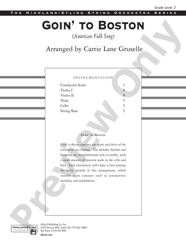 Goin' to Boston – String Orchestra Conductor Score & Parts (Digital Download)