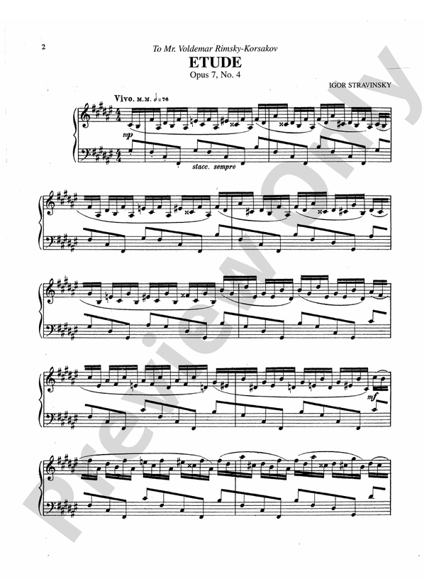 Stravinsky - Etude, Op. 7, No. 4 - Piano Solo (Digital Download)