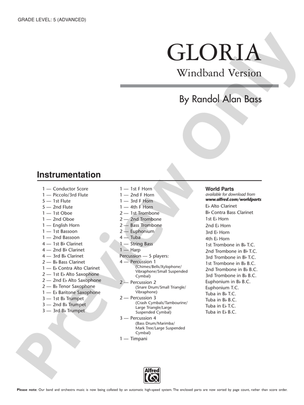 Gloria - Concert Band Conductor Score & Parts (Digital Download)
