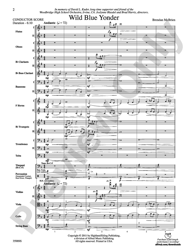 Wild Blue Yonder – Ful Orchestra Conductor Score & Parts (Digital Download)