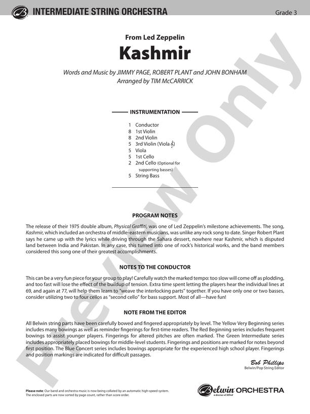Kashmir – String Orchestra Conductor Score & Parts (Digital Download)