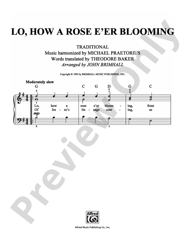 Lo, How A Rose E'er Blooming - Arr. John Brimhall - Easy Piano (Digital Download)