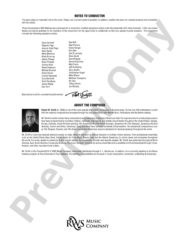 The Blue Window - Mvt. 2 from Three Conversations with Matisse - Concert Band Conductor Score & Parts (Digital Download)