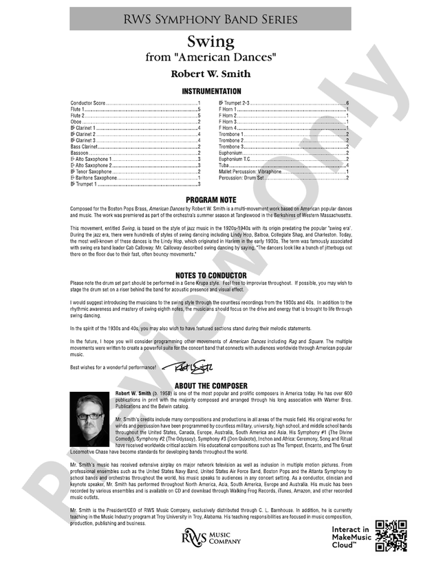 Swing - From <i>American Dances</i> - Concert Band Conductor Score & Parts (Digital Download)