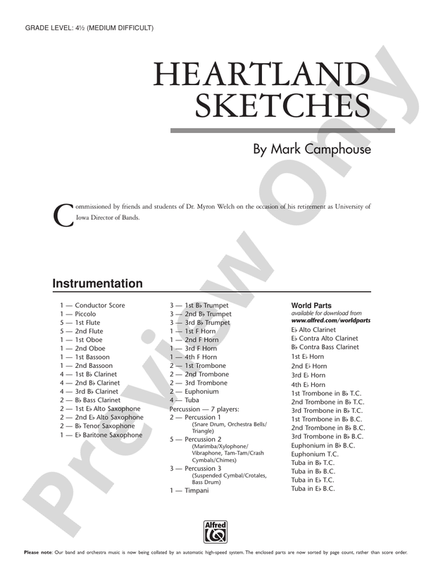 Heartland Sketches - Concert Band Conductor Score & Parts (Digital Download)