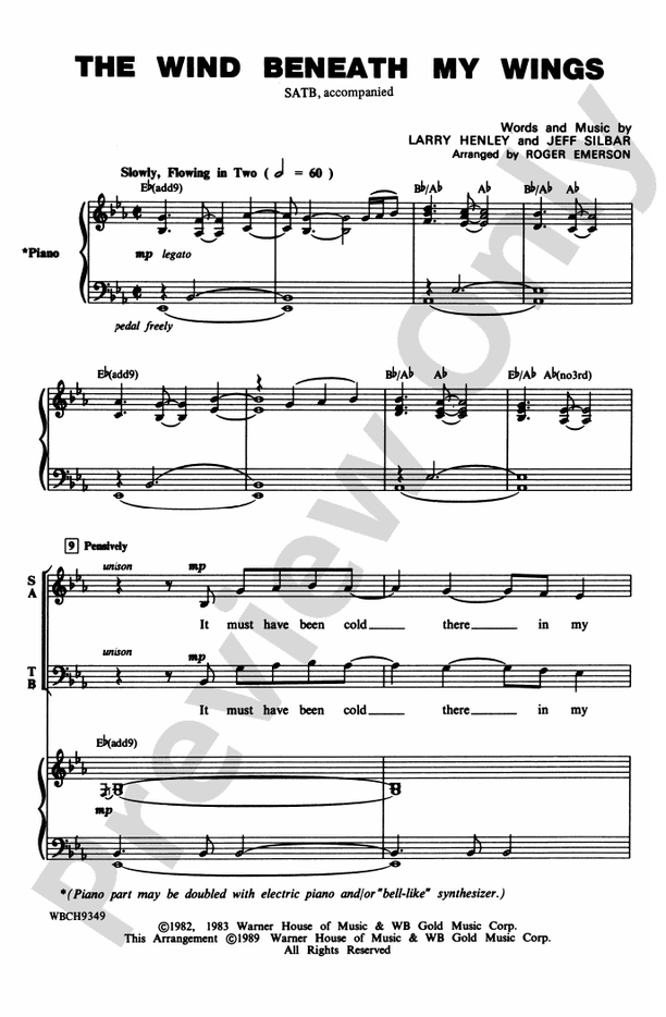 The Wind Beneath My Wings - SATB Choral Octavo (Digital Download)