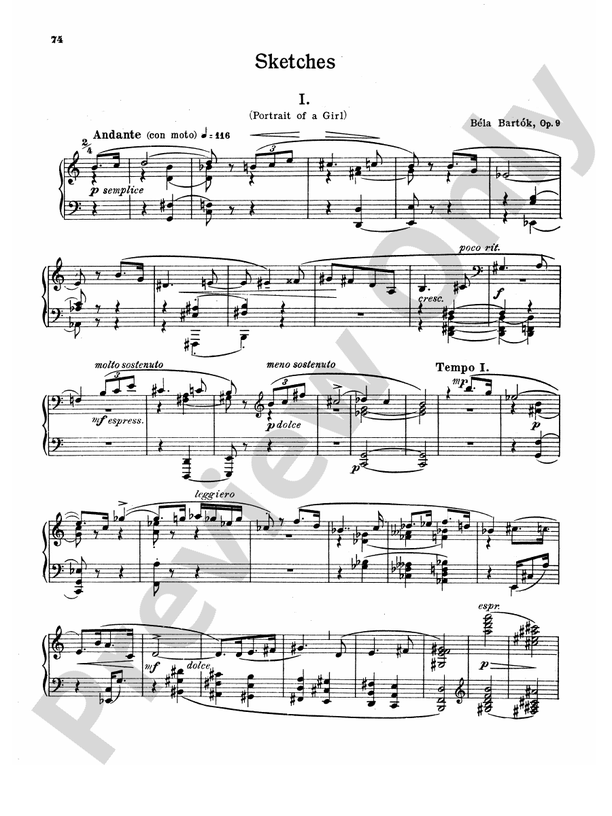 Bartok - Sketches, Op. 9 - Piano Solo (Digital Download)