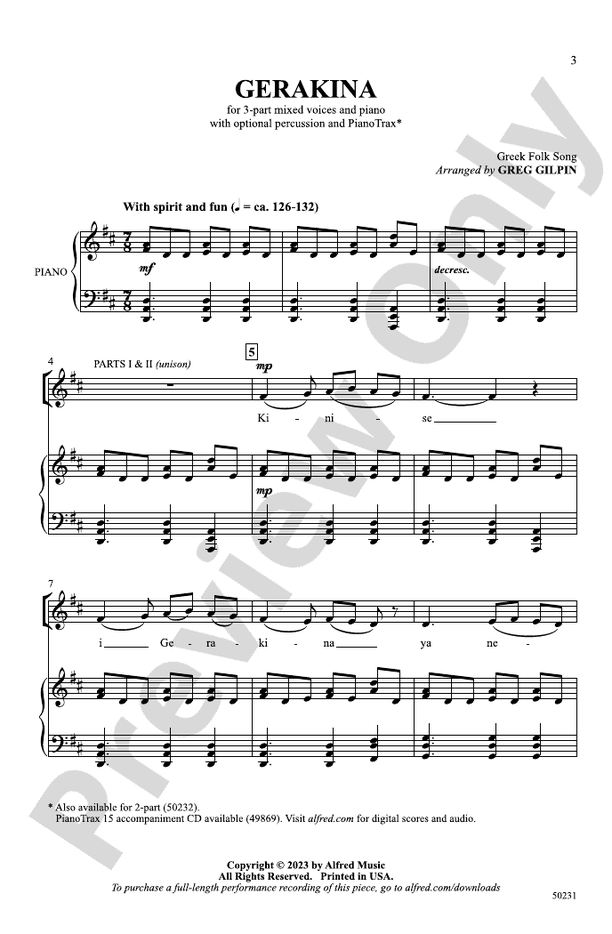 Gerakina - 3 Part Mixed Choral Octavo (Digital Download)