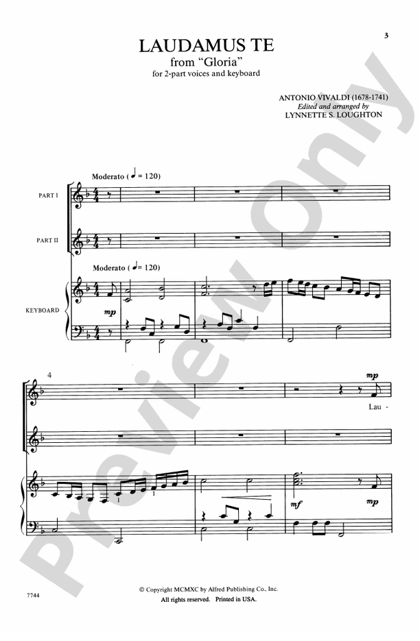 Laudamus Te (from Gloria) - Arr. Lynnette Loughton – 2-Part Choral Octavo (Digital Download)