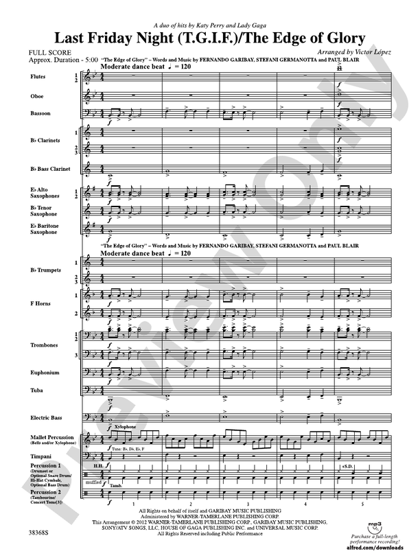 Last Friday Night (T.G.I.F) / The Edge of Glory - Concert Band Conductor Score & Parts (Digital Download)