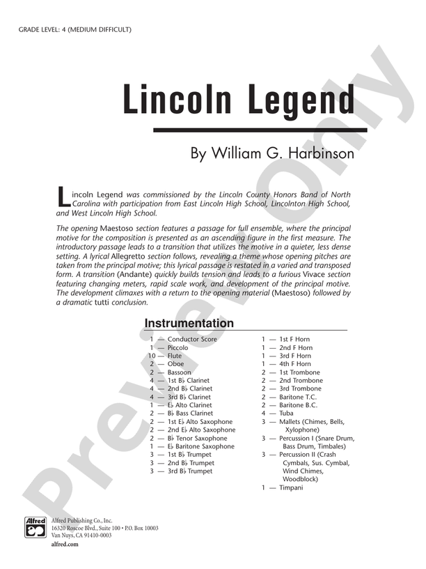 Lincoln Legend - Concert Band Conductor Score & Parts (Digital Download)
