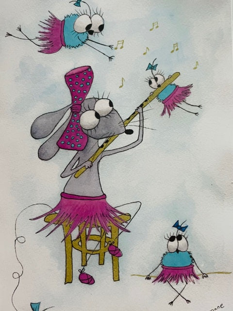 Greeting Card - a cartoon mouse playing the flute.